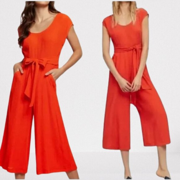 Anthropologie Abbey Wide Leg Cropped Tie Waist Jumpsuit Size 8 Orange - Picture 1 of 9